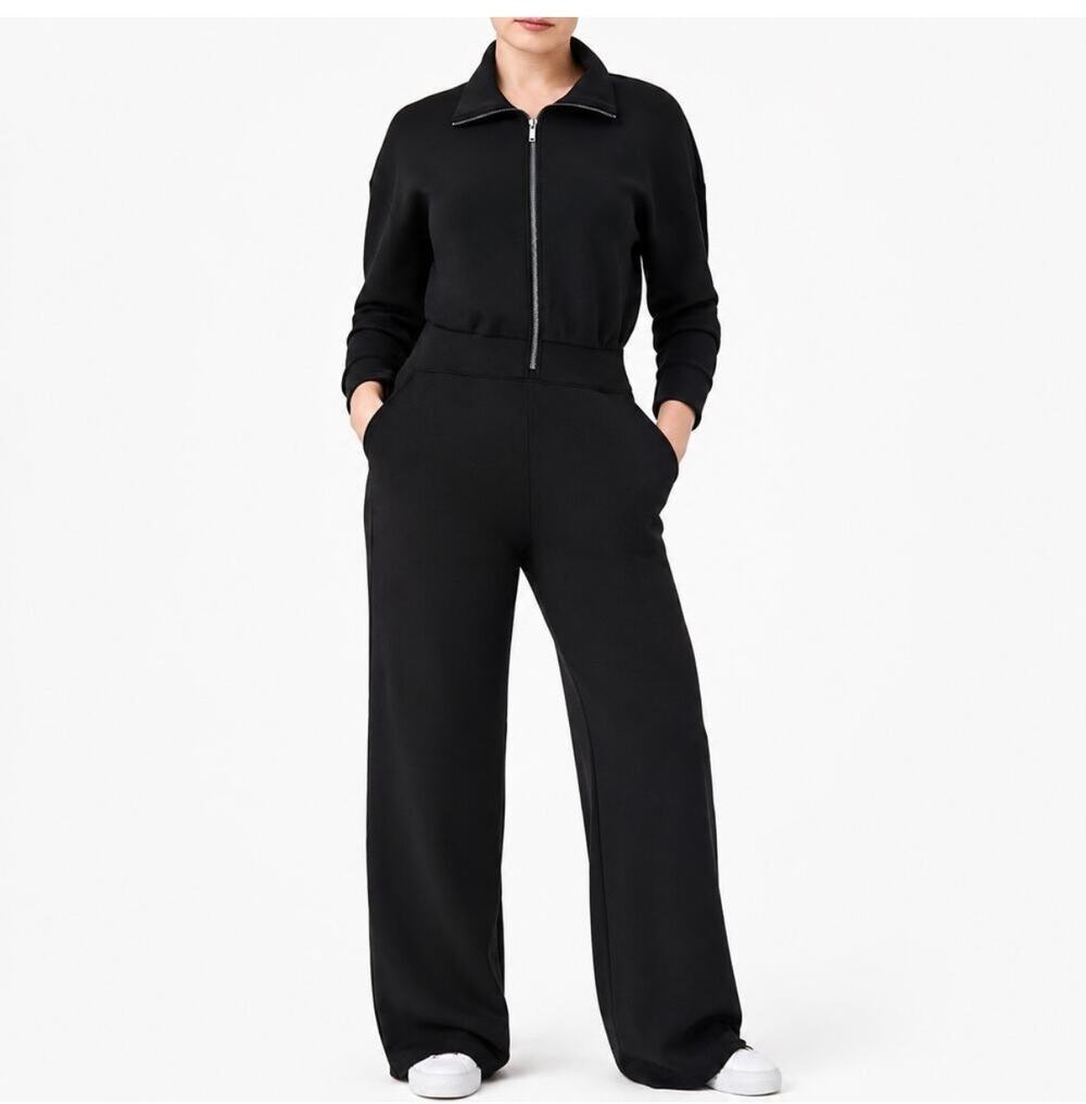 Spanx Air Essentials Wide Leg Jumpsuit 2X/2T Black Long Sleeve Casual Travel NWT